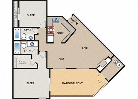 a diagram of a floor plan with two bedrooms and a bathroom